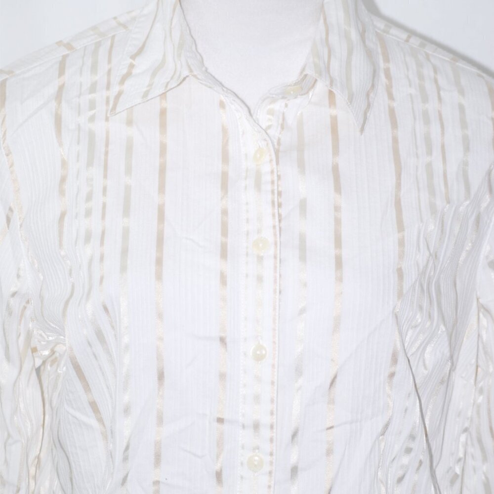 LNC White Cream Stripes Textured Croft & Barrow Womens Medium Blouse